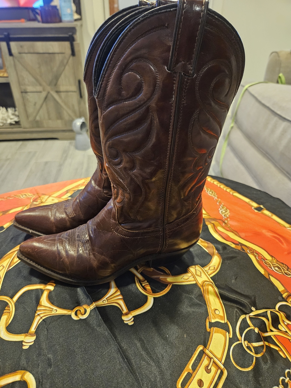 Classic Brown Leather Cowboy Boots